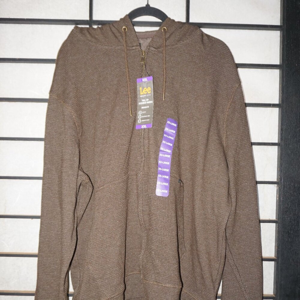 Men's NWT LEE Premium Select Regular Fit Textured Hoodie Brown Size XXL